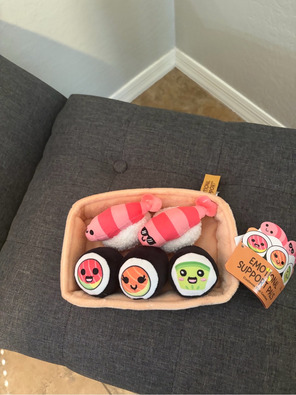 Emoticon Sushi Plush Toy Set - Pink Shrimp & Colorful Rolls
